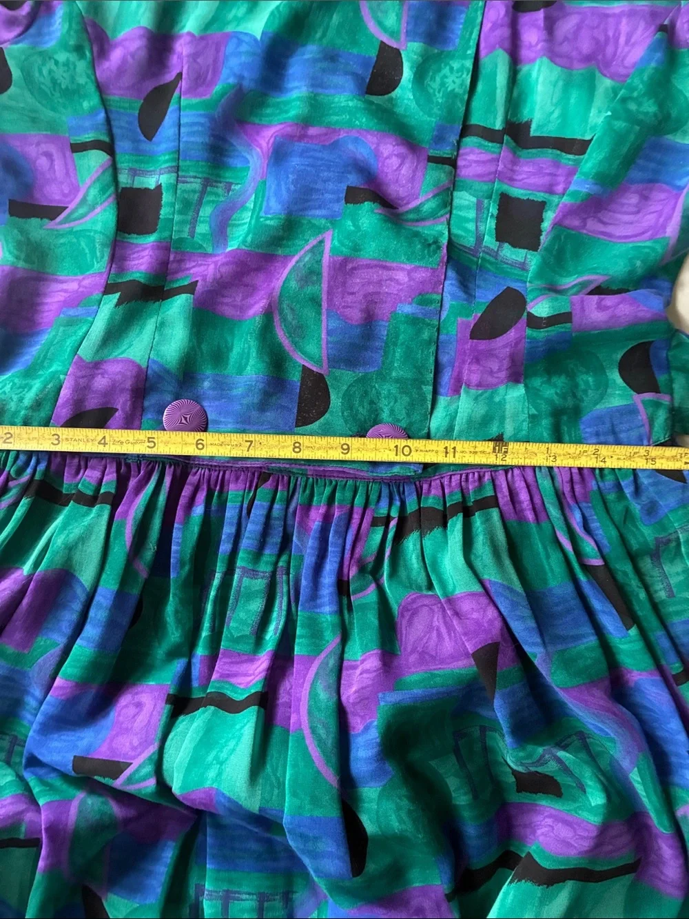 Vintage Teal & Purple Short Sleeve Dress
